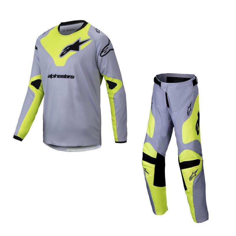 Alpinestars 2025 Racer Veil Youth Motocross Combo Kit Grey Yellow Fluo